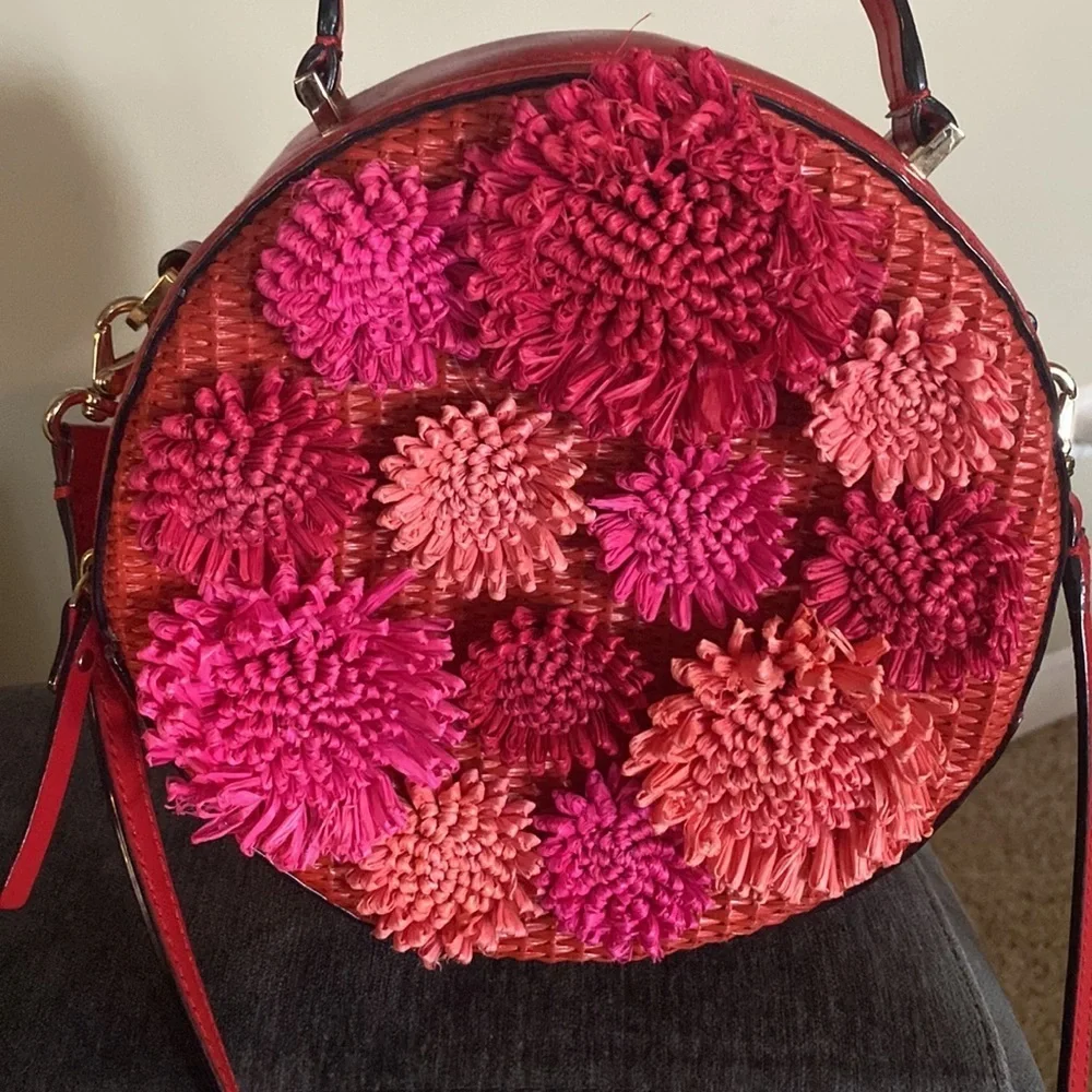Rare Kate Spade leather handbag, w/ detachable strap, red, pink, hot pink